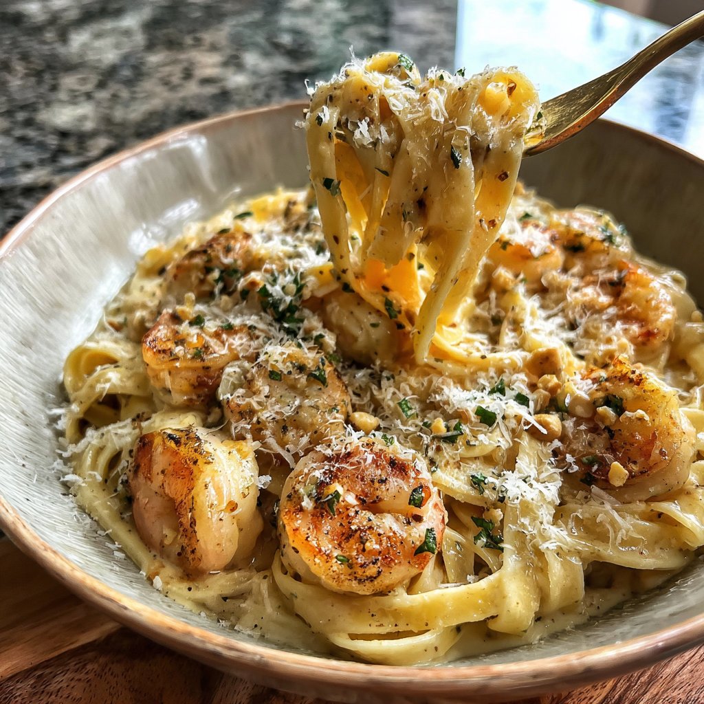 Honey Walnut Shrimp Fettuccine